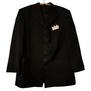 Gianne Ferre Couture Mens 46R Black 100% Wool 6-Button Blazer Jacket Peak Lapel